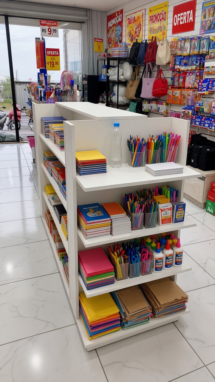 Vitrine organizada de loja de bairro